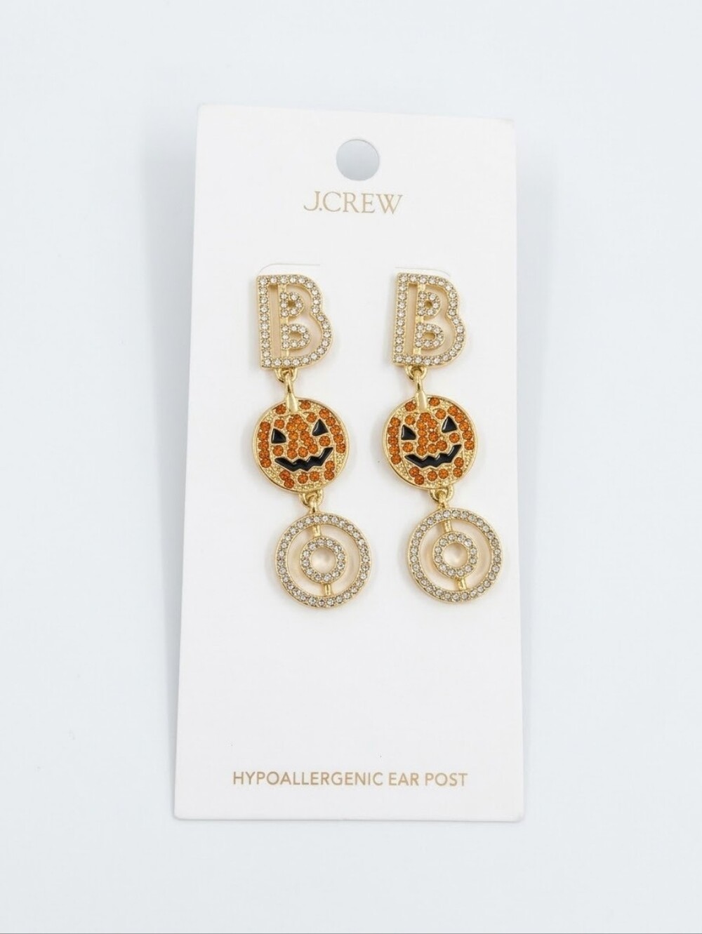J.Crew Gold Halloween Pumpkin Jack O' Lantern Boo Drop Earrings